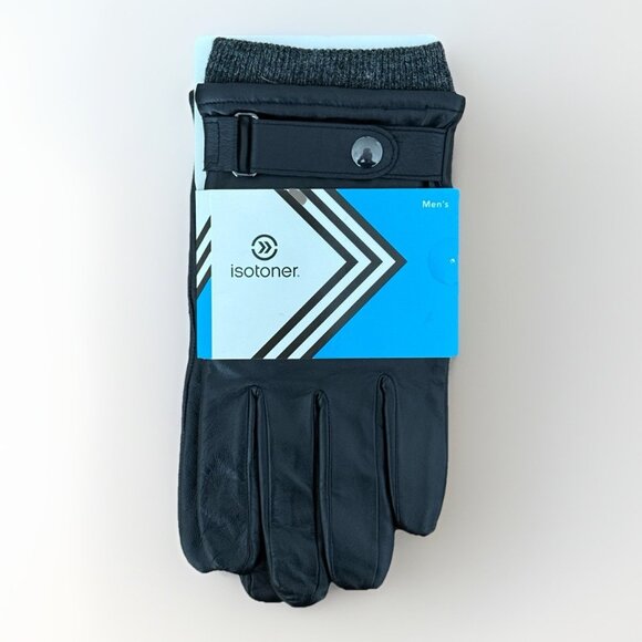 ISOTONER MEN’S GENUINE LEATHER GLOVES BLACK SZ XL NEW WITH TAG - Picture 1 of 7